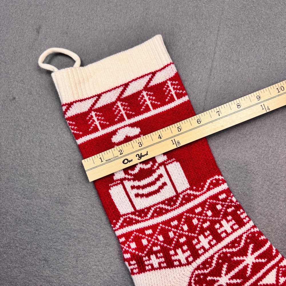 Red White Nutcracker Knit Christmas Stocking Patterned Trees Holiday Soft 18in