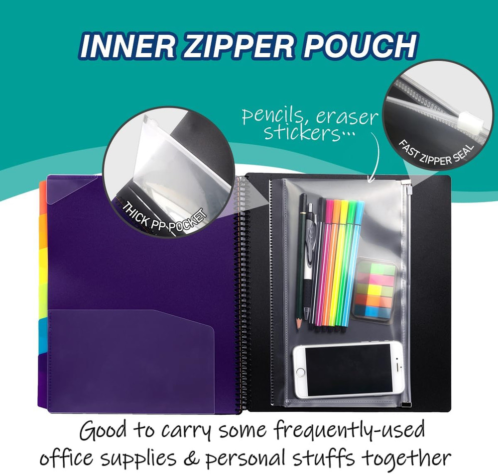 12 Pocket Poly Project Organizer, Spiral Multi Pocket Folder Organizer, Multi-Su