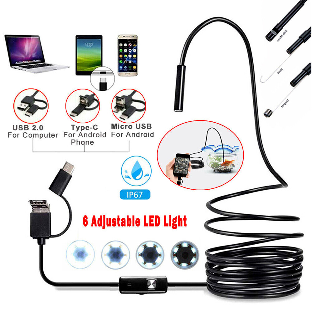 For Android 3-IN-1 Endoscope USB Type-C Borescope Snake Inspection Camera 1M US