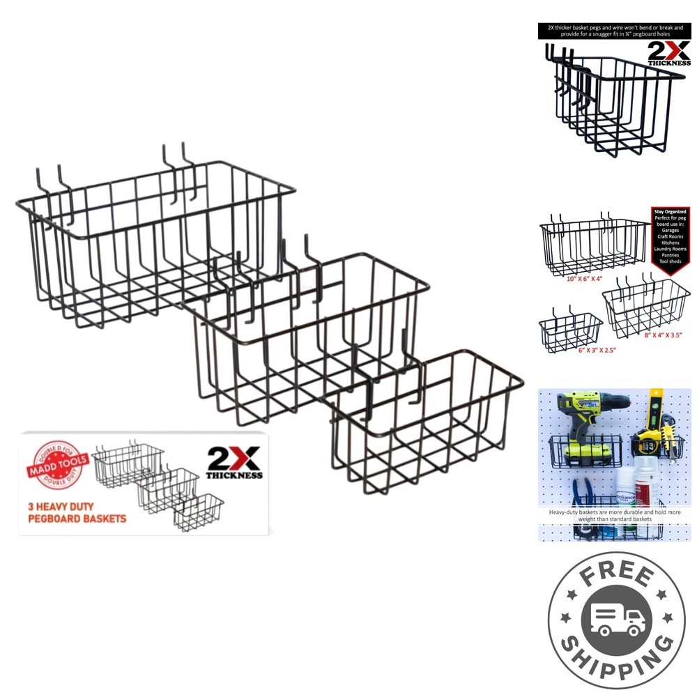 Robust Pegboard Organizer Hooks – 3 Pack of Heavy Duty ¼" Hole Storage Solutions