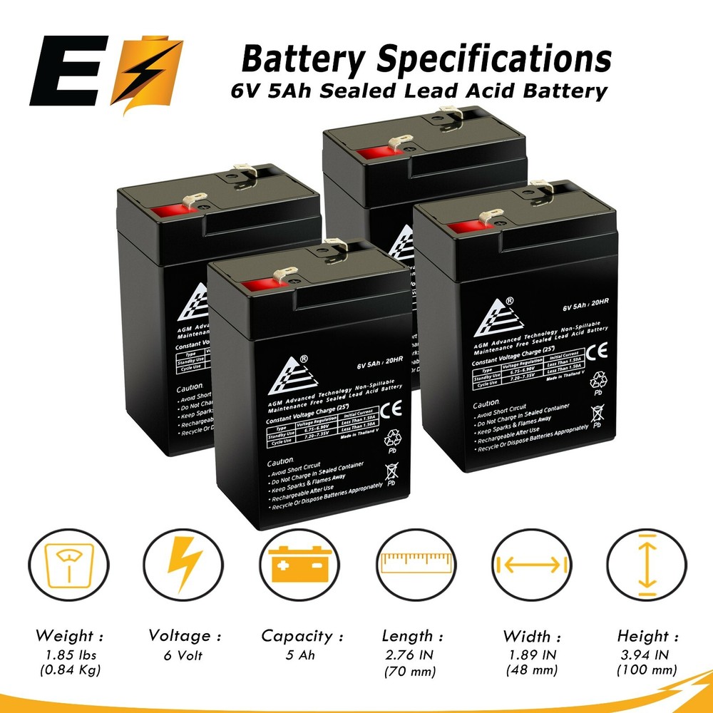 4 Pack 6 VOLT 5AH RECHARGEABLE GAME DEER FEEDER BATTERY 6V