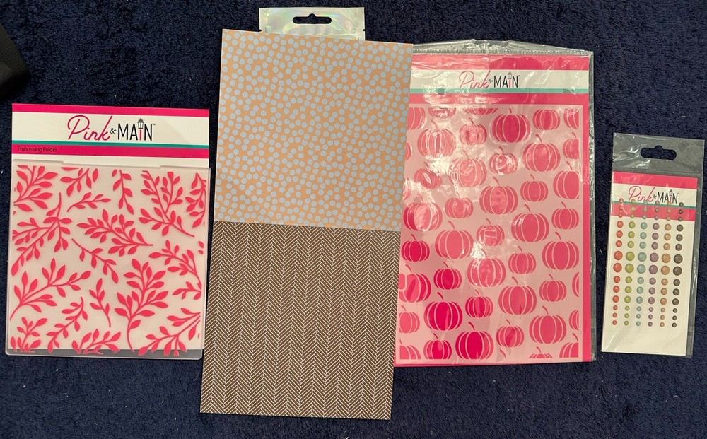 Pink & Main Embossing Folder, Enamel Dots, Sequins, Stencil And Paper Pad