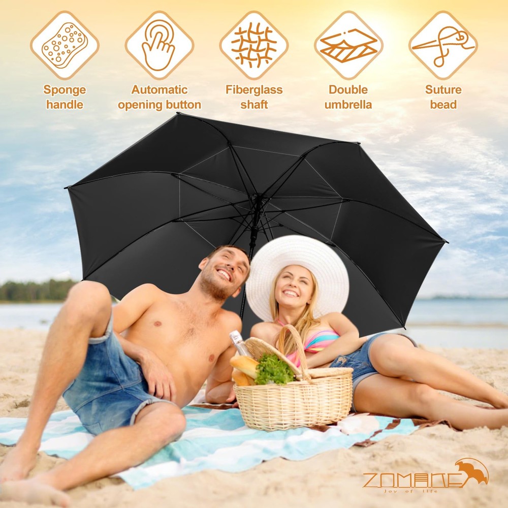 Golf Umbrella 62/68" Automatic Windproof UV Protection Oversize Double Canopy