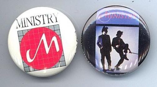 MINISTRY 1983 Pinback Buttons Pins 2 Different