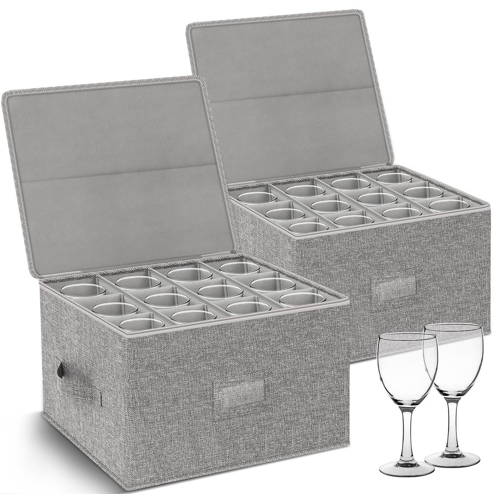 Wine Glass Storage 2-Pack, Stemware Container Cases, Stackable w/Hard Shell T...
