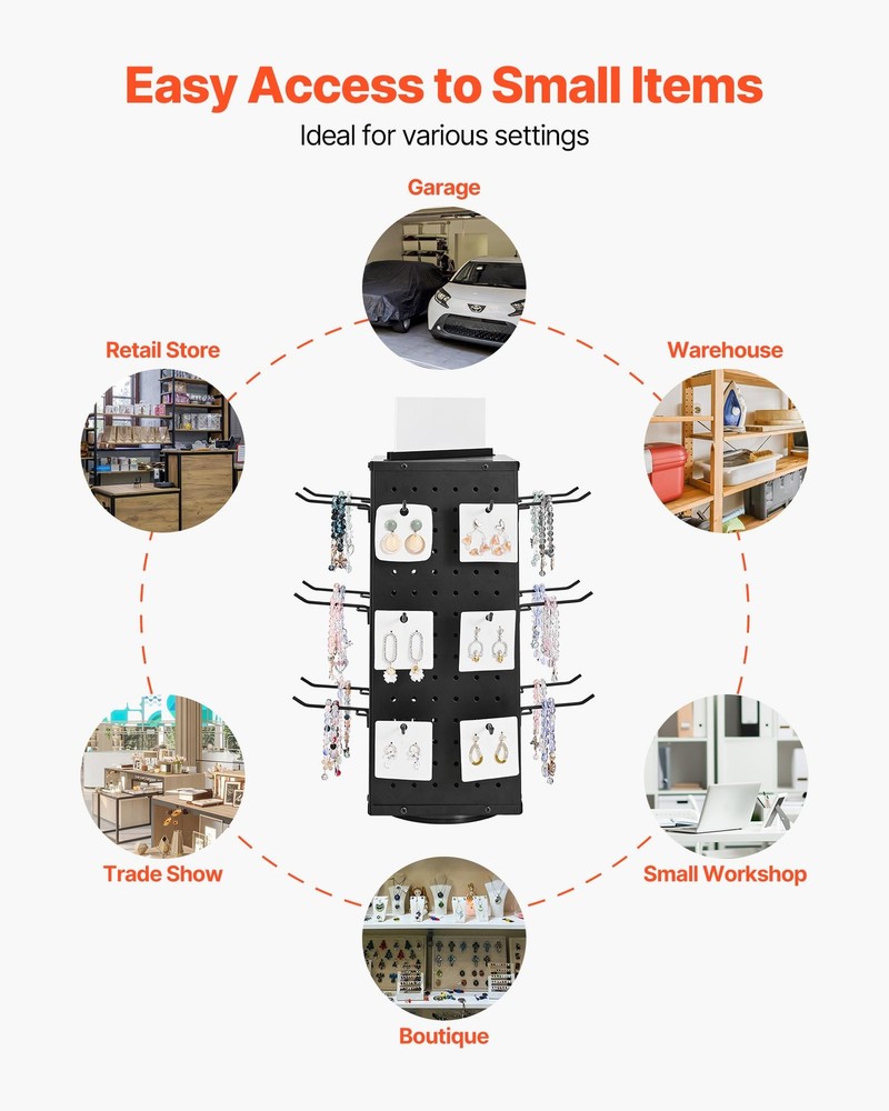 VEVOR Rotating Pegboard Display 4-Sided Spinning Peg Board Display with 24 Hooks
