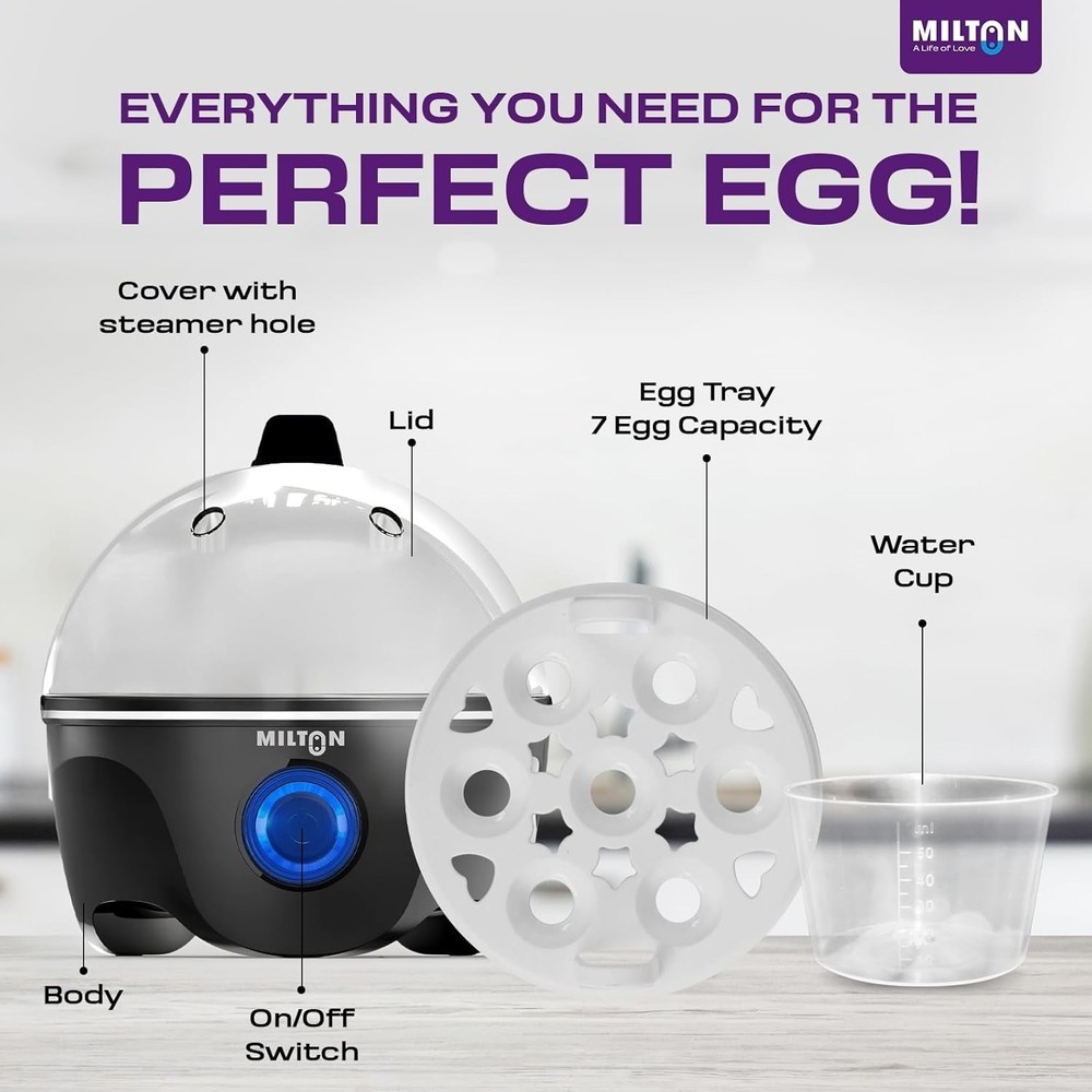 Milton Xpress Egg Boiler | Automatic Power Off | Egg Cooker | Black| Plastic|