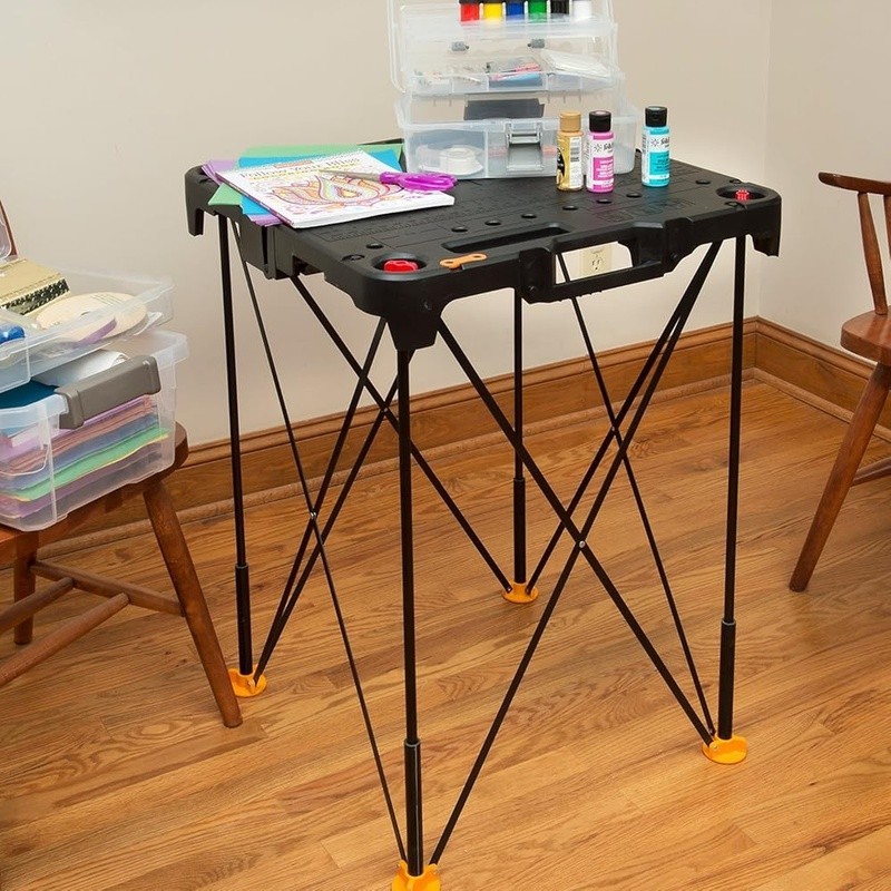 Lightweight Portable Workbench 300lbs Folding Table W/ Clamps & Link Locks Black