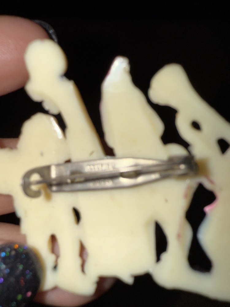 Vintage Elf Pixie Playing Musical Instruments Pin C Clasp 2 1/2" Occupied Japan
