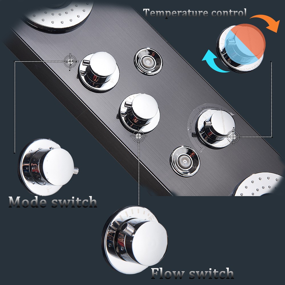 Black Shower Panel Tower System LED Rain&Waterfall Head Combo Massage Jets Mixer