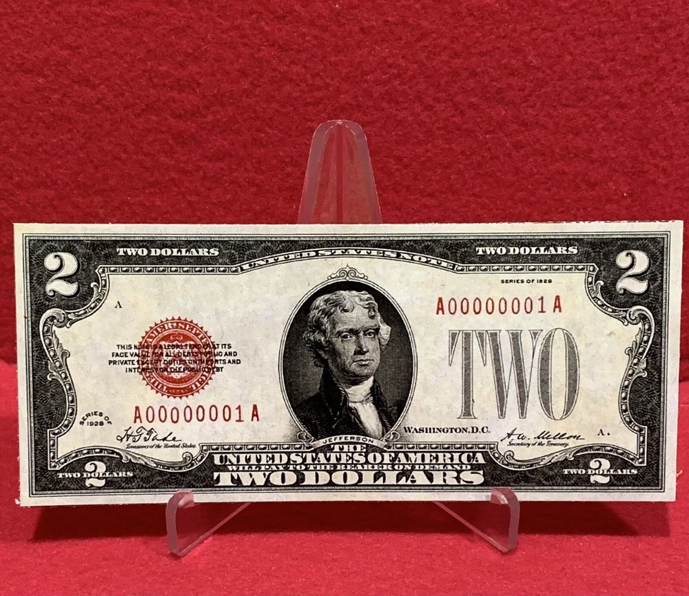 Fancy $2 Two Dollar Bill Low Serial Number (STICKER!) (A 00000001 A) (READ!!)