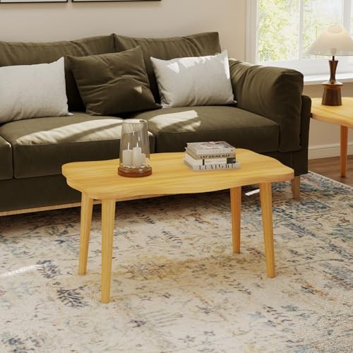 Cookie Coffee Table Low Table with 4 Solid Wood Sturdy Legs, Cookie-natural