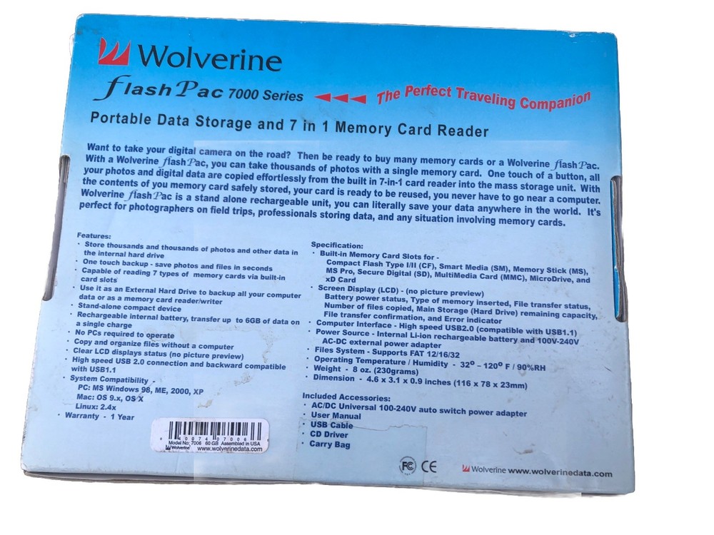 Wolverine Data 60GB FlashPac 7000 Series Portable Data Storage HDD Version
