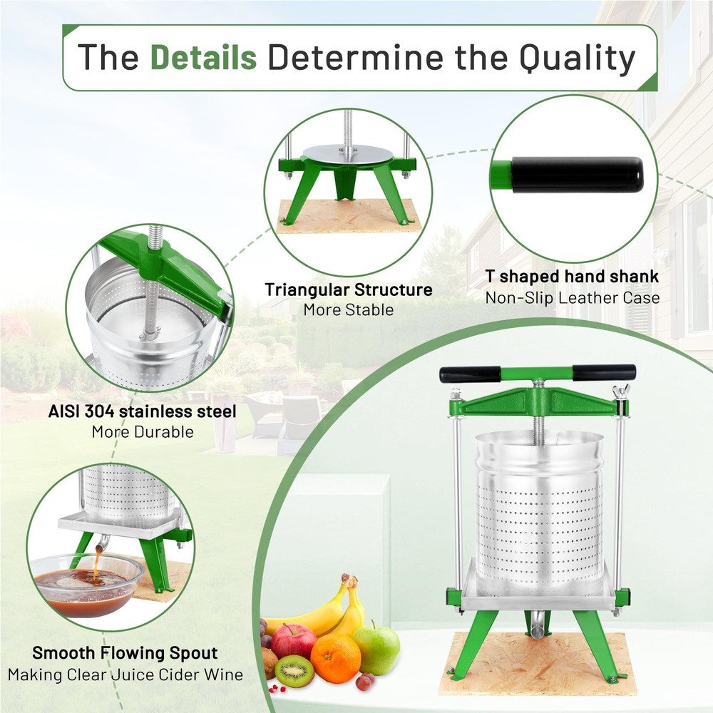 4 Gallon / 15L Fruit Press. All juice contact parts are AISI 304 Stainless St...