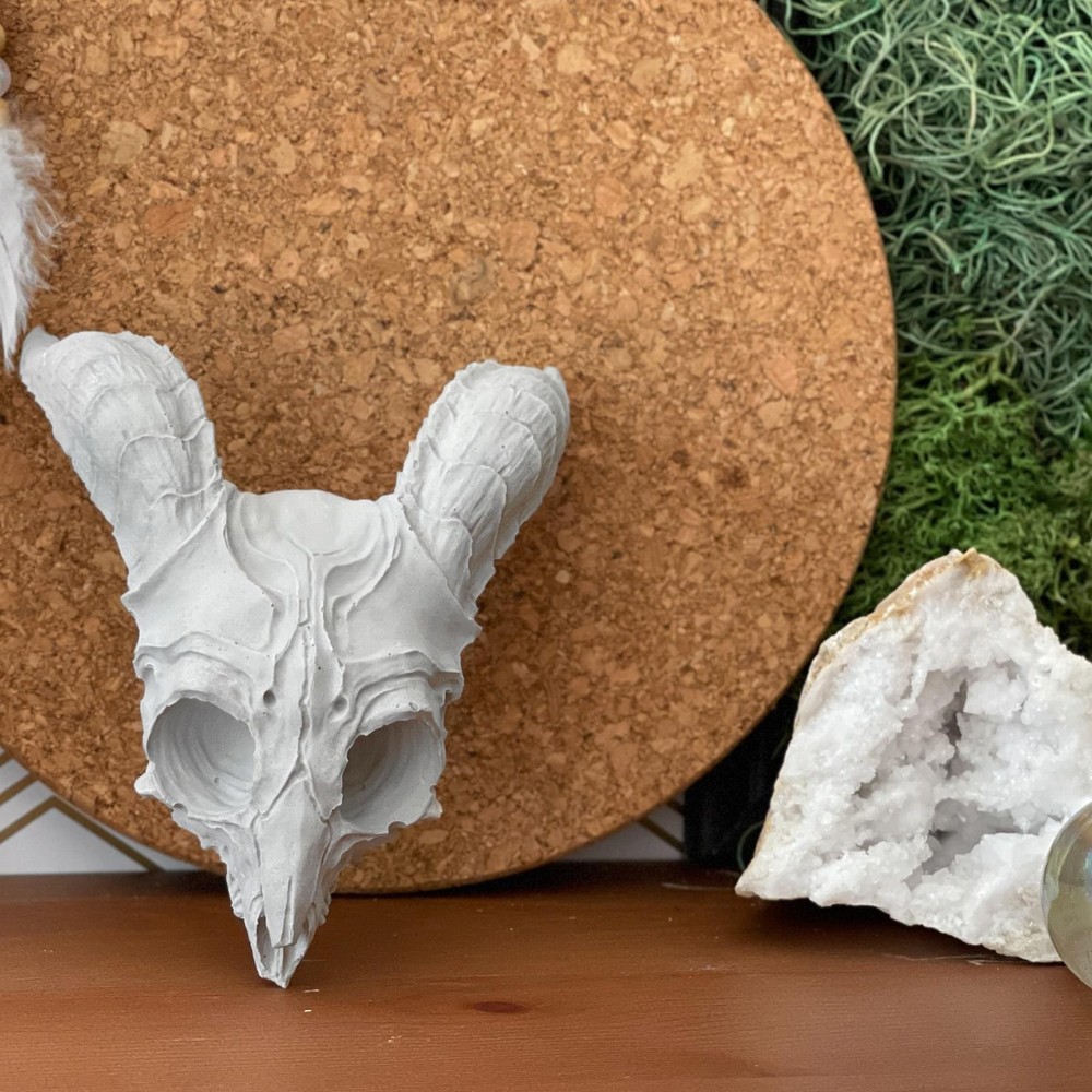 Handmade Concrete Sheep Skull Replica, Gothic Decor, Alchemy