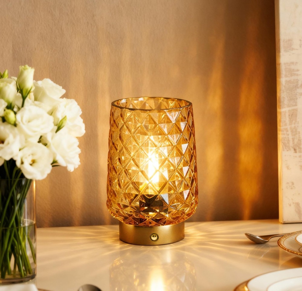 Cordless Rechargeable Table Lamp, Dimmable Portable Night Light with Diamond ...