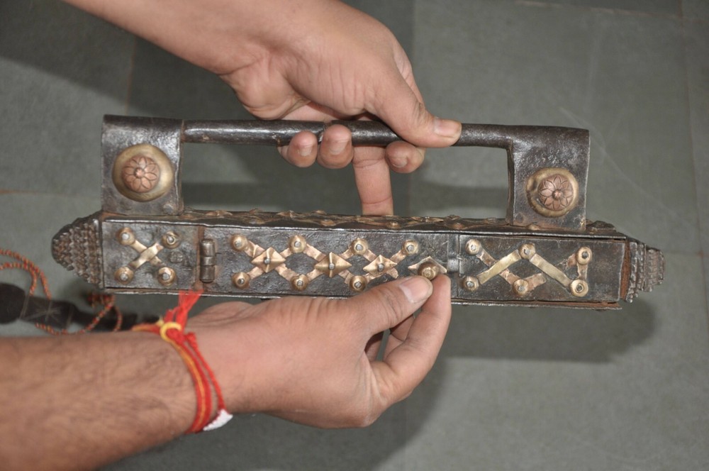 Vintage Iron Brass Fitted Big Long Solid Handcrafted Strip System Padlock