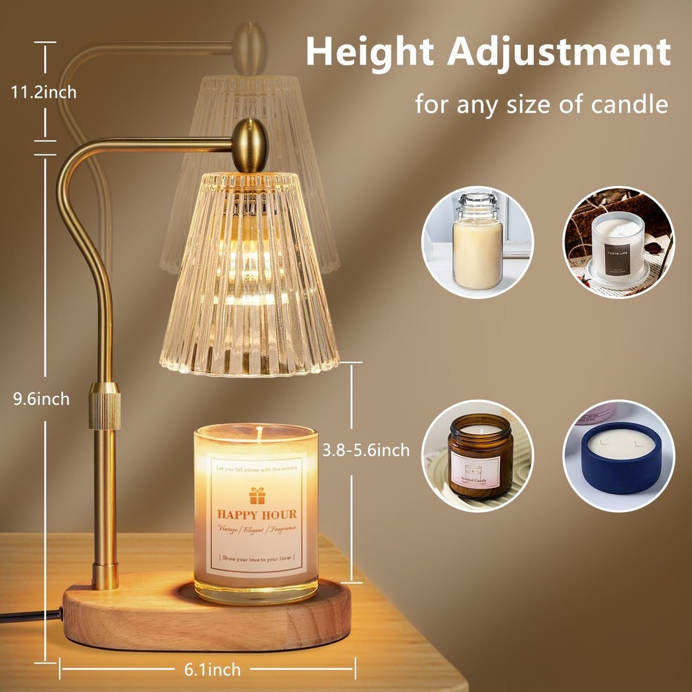 Wax melter with timer and dimmer, height adjustable, for scented jar candles