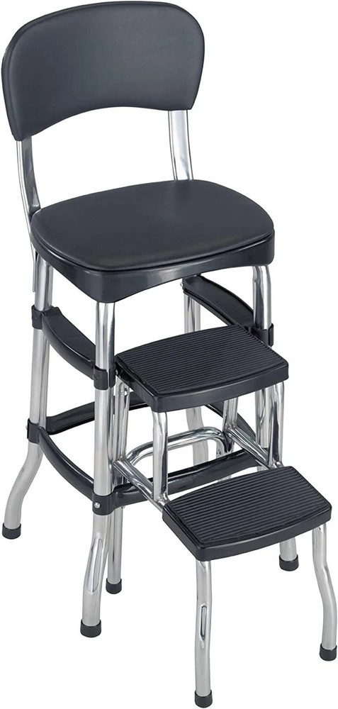 Cosco Retro Counter Chair/Step Stool, Sliding, Black