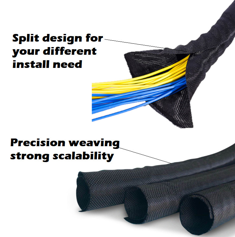 Black Expandable Cable Sleeving Split Wire Loom Tube for Electronics & Auto Use