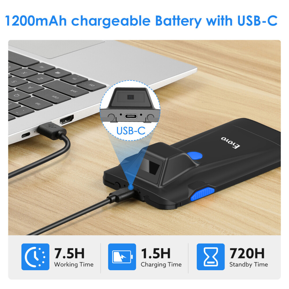 2D QR Wireless Bluetooth Barcode Scanner,Phone Back Clip for iPhone,Android, iOS