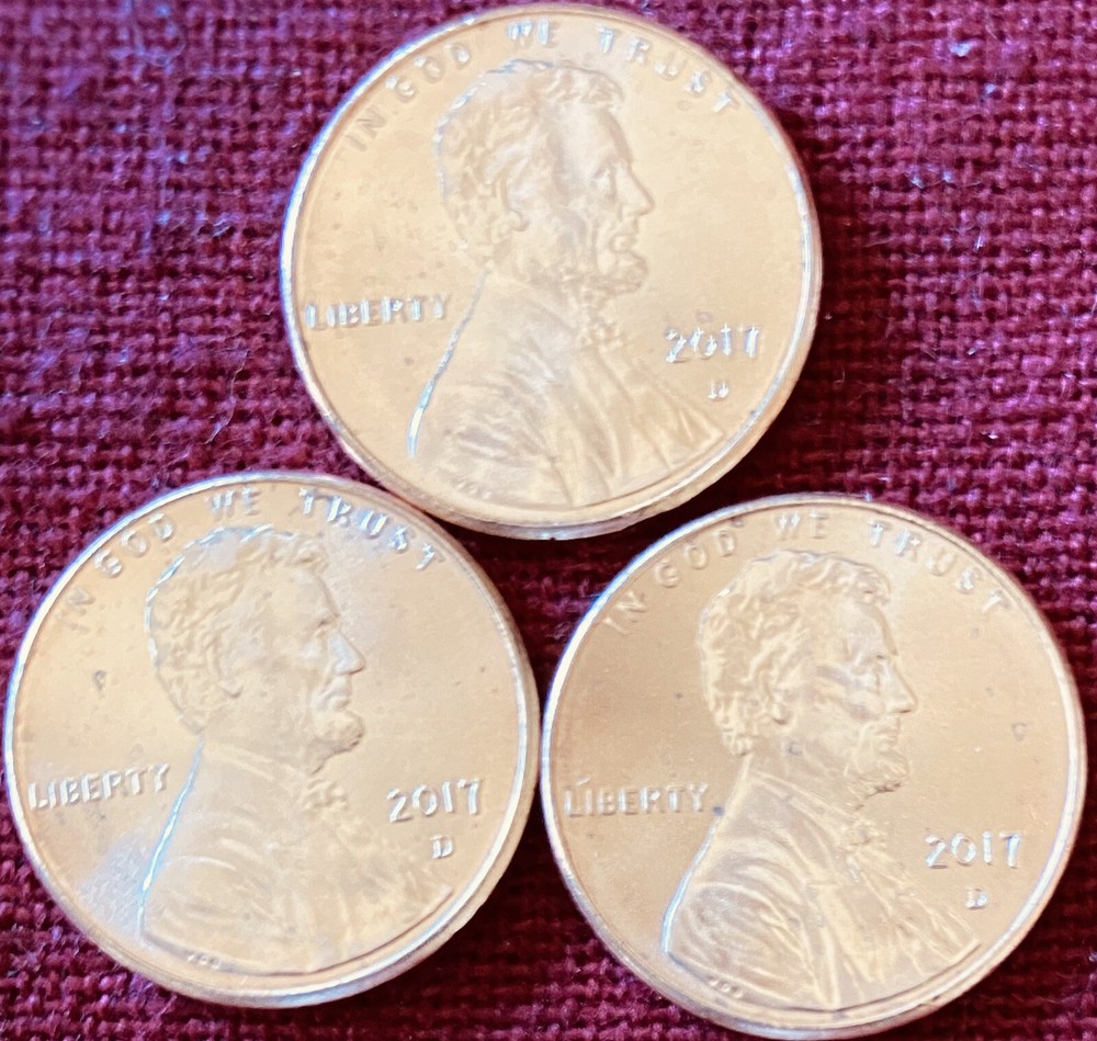 2017-D BU Lincoln Shield Cent - Lot Of Three