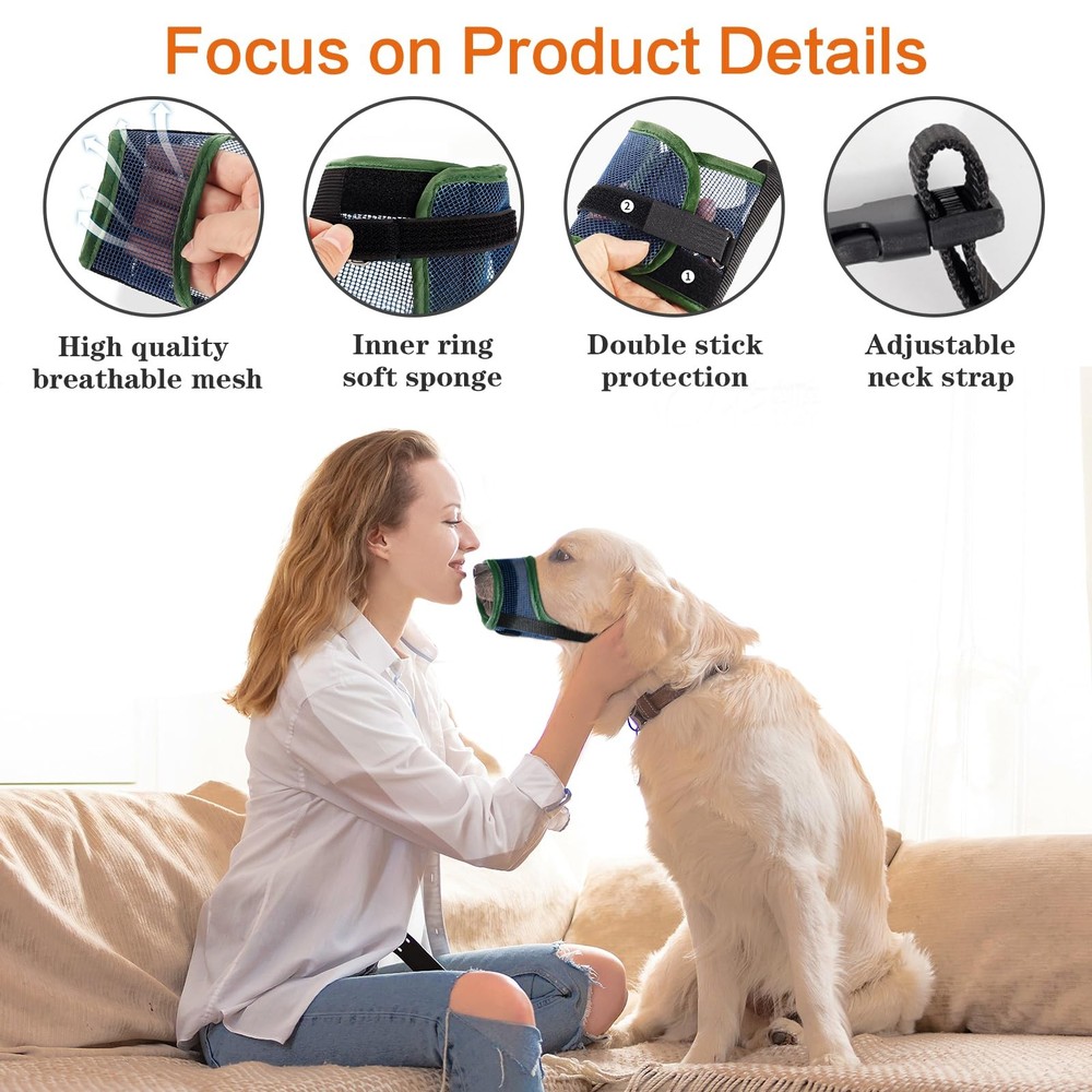 Dog Muzzle, Teal Mesh Soft Muzzle for Medium Dogs, Breathable Mouth S