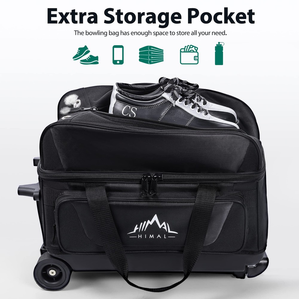 Double Roller 2 Ball Bowling Bag with Separate Shoe Compartment for Bowling S...