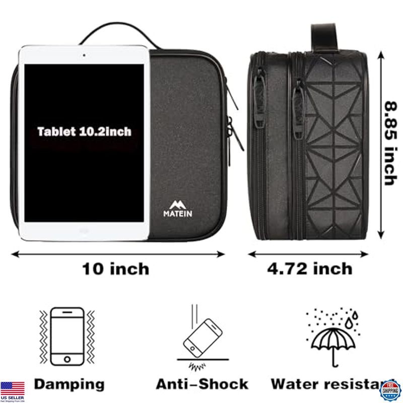 Waterproof Cable Organizer Bag, Double Layer Tech Storage with Adjustable