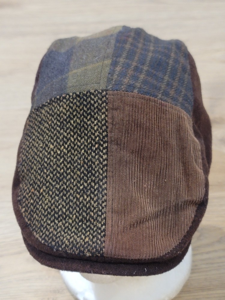 Youth Patchwork Nesboy Cap Fitted Hat Brown Fabrics Lined Interior Classic