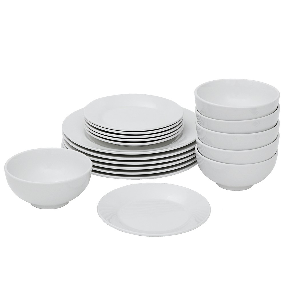 Round Dinner Plates Dish Service For 6 18-Piece Dinnerware Set White