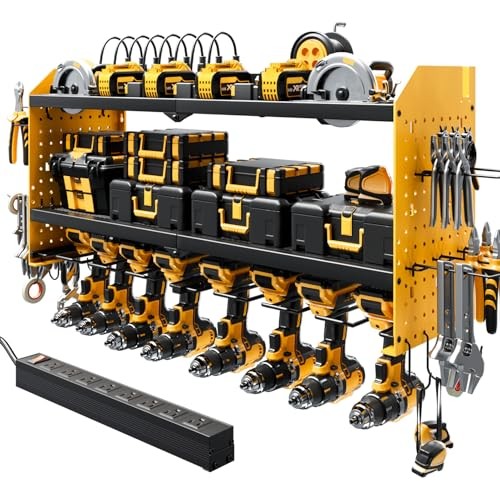 Power Tool Organizer Wall Mount with Charging Station, Large 8 Drill Yellow