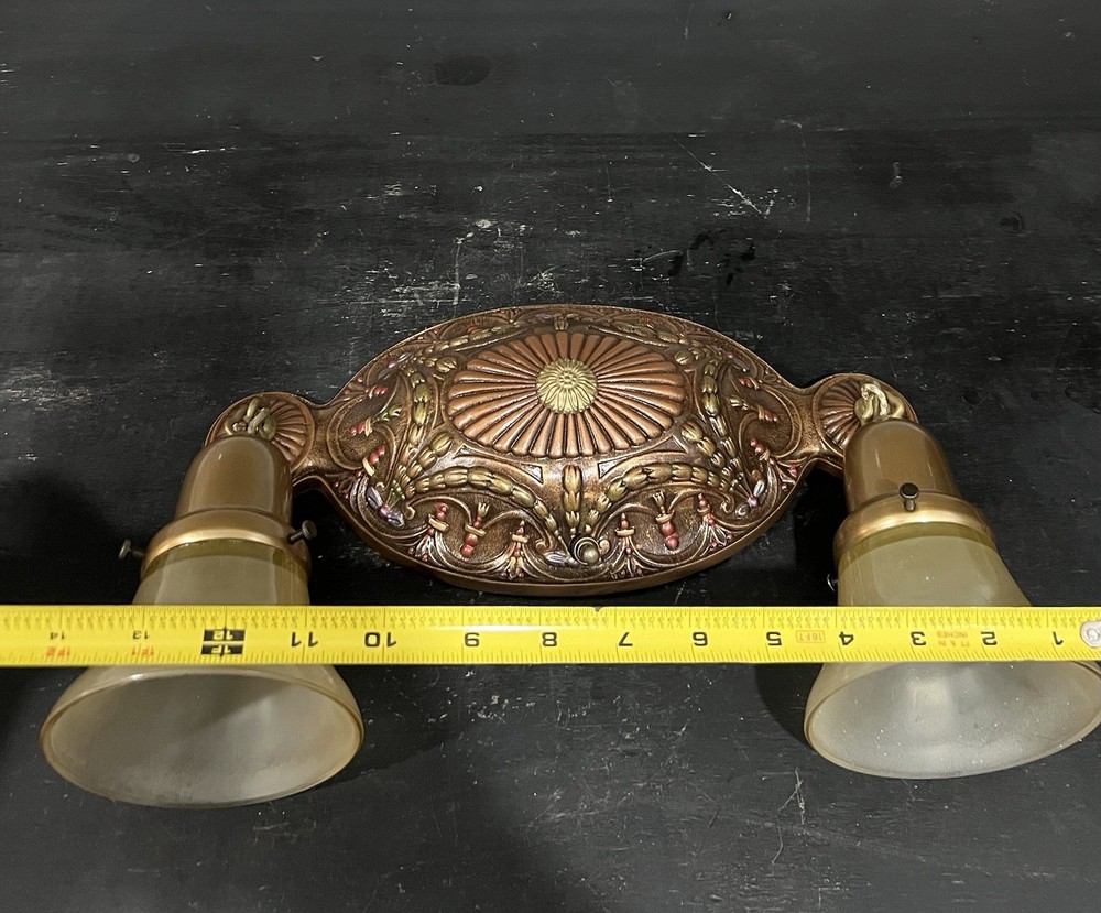 Antique Polychrome Single Double Socket Flush Mount Fixture Rewired 99K