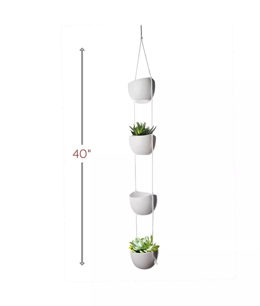 4-Tier Hanging Plant Holder White Ceramic Planter