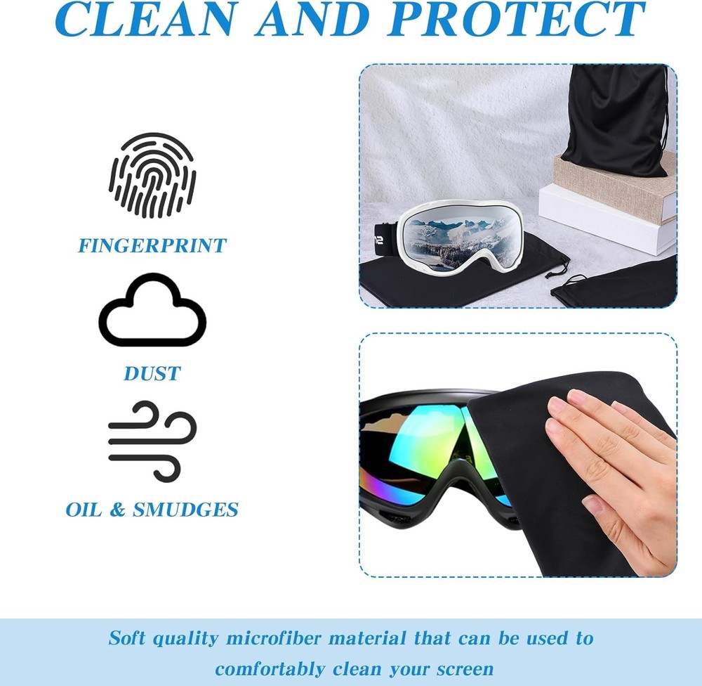 5Pcs Microfiber Drawstring Protection Pouch, Black Ski Goggle Bags Soft Storage