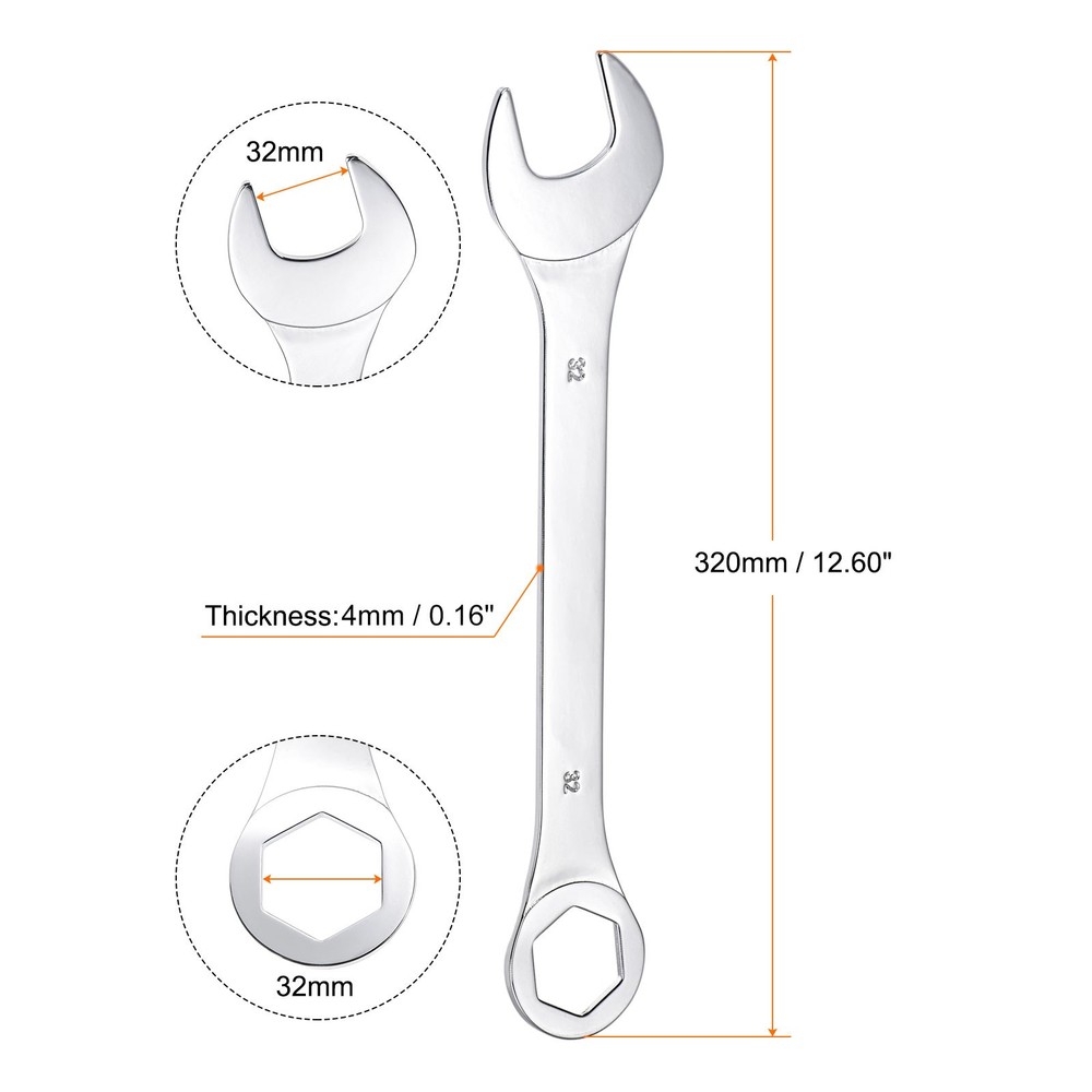 Thin Combination Wrench with Offset 6 Point End and Angled Open End 32mm