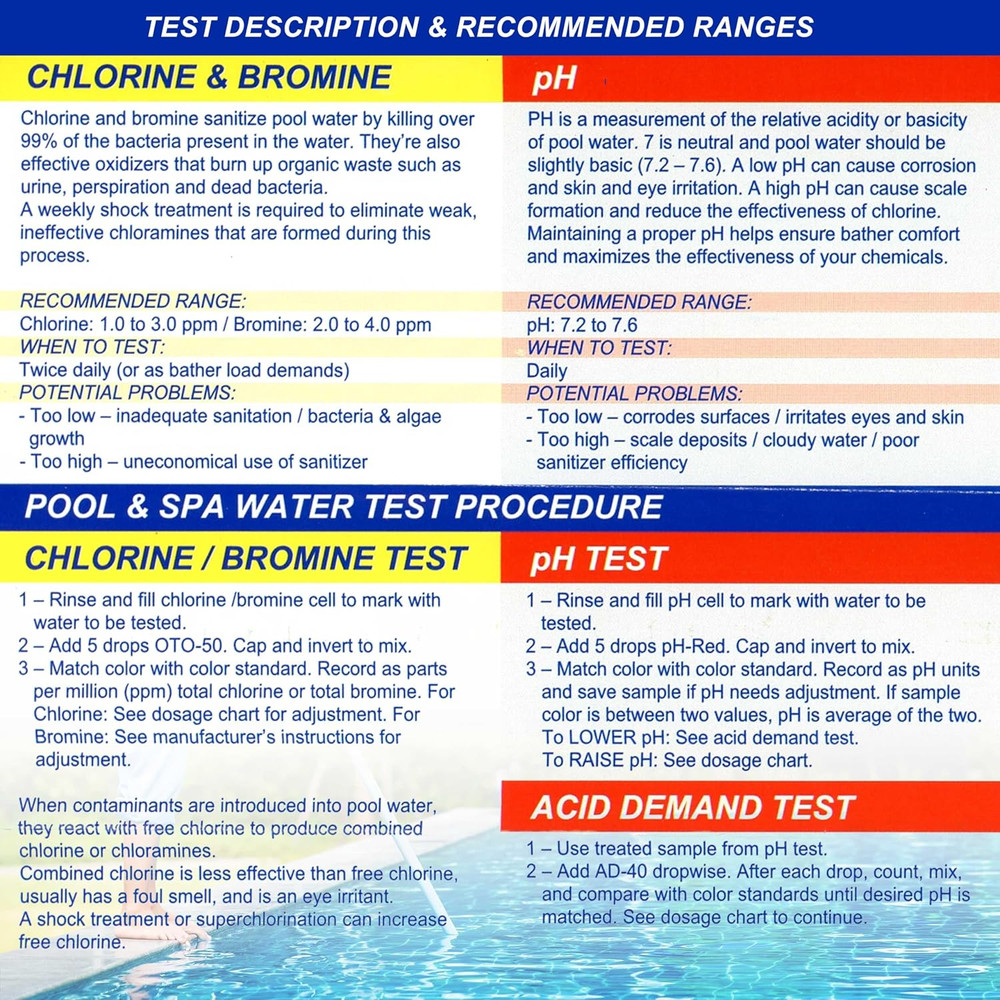 Swimming Pool & Spa Test Kit Refill Solutions, Test Water