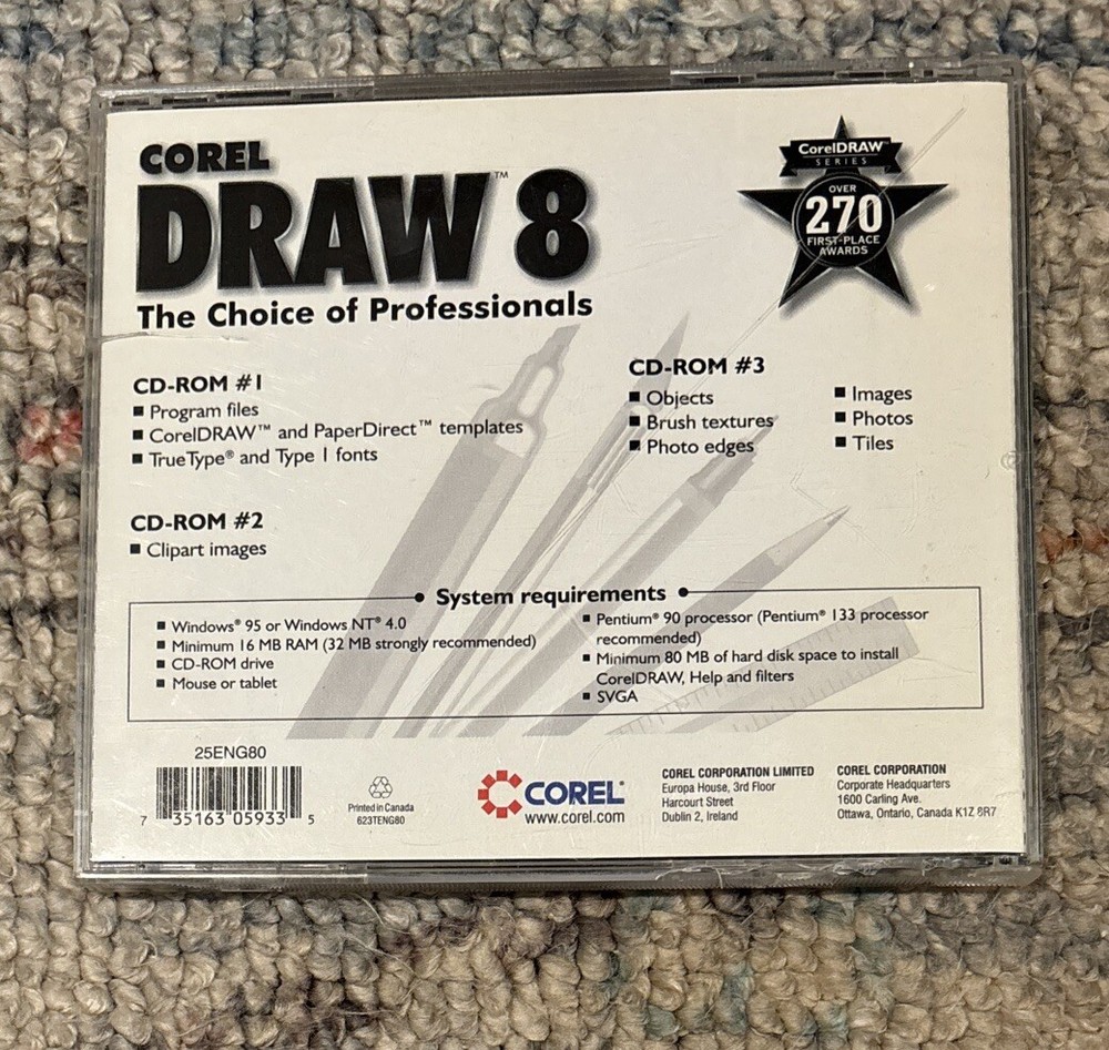 Corel Draw 8 - Replacement Disc 3 Only,PC CD-ROM Software Windows 95 (No Key)
