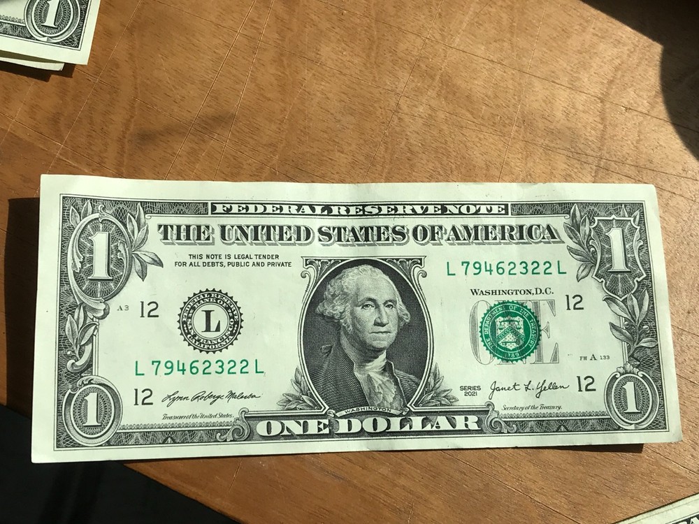 2021-$1 One Dollar Bill MISALIGNED ERROR/MISCUT BILL