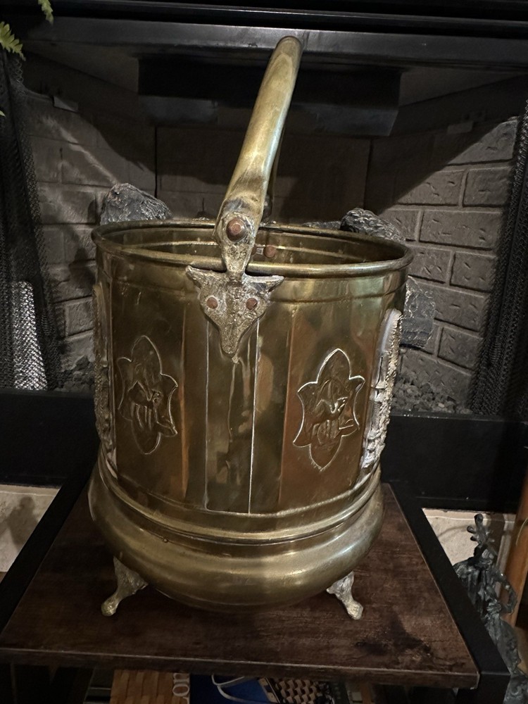 Antique Brass & Copper Moroccan Footed cauldron With Handle