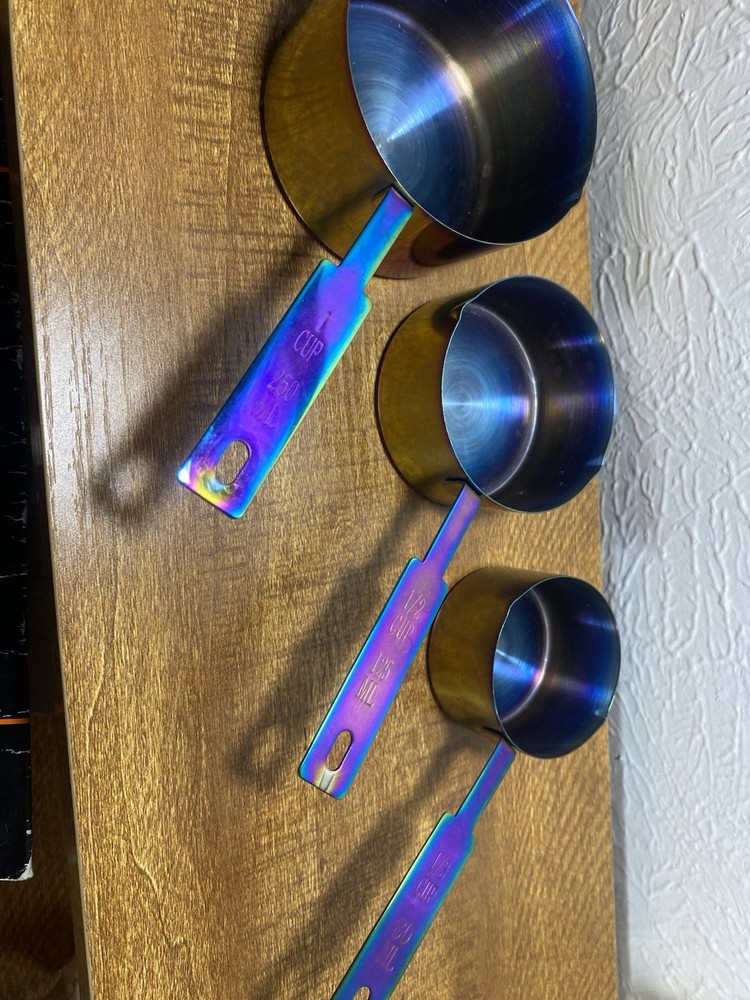iridescent rainbow stainless steel measuring cups