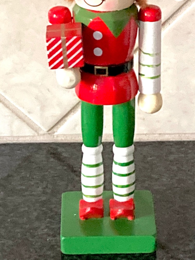 Elf Holding Present Santa Helper Nutcracker Collectible Christmas Decor