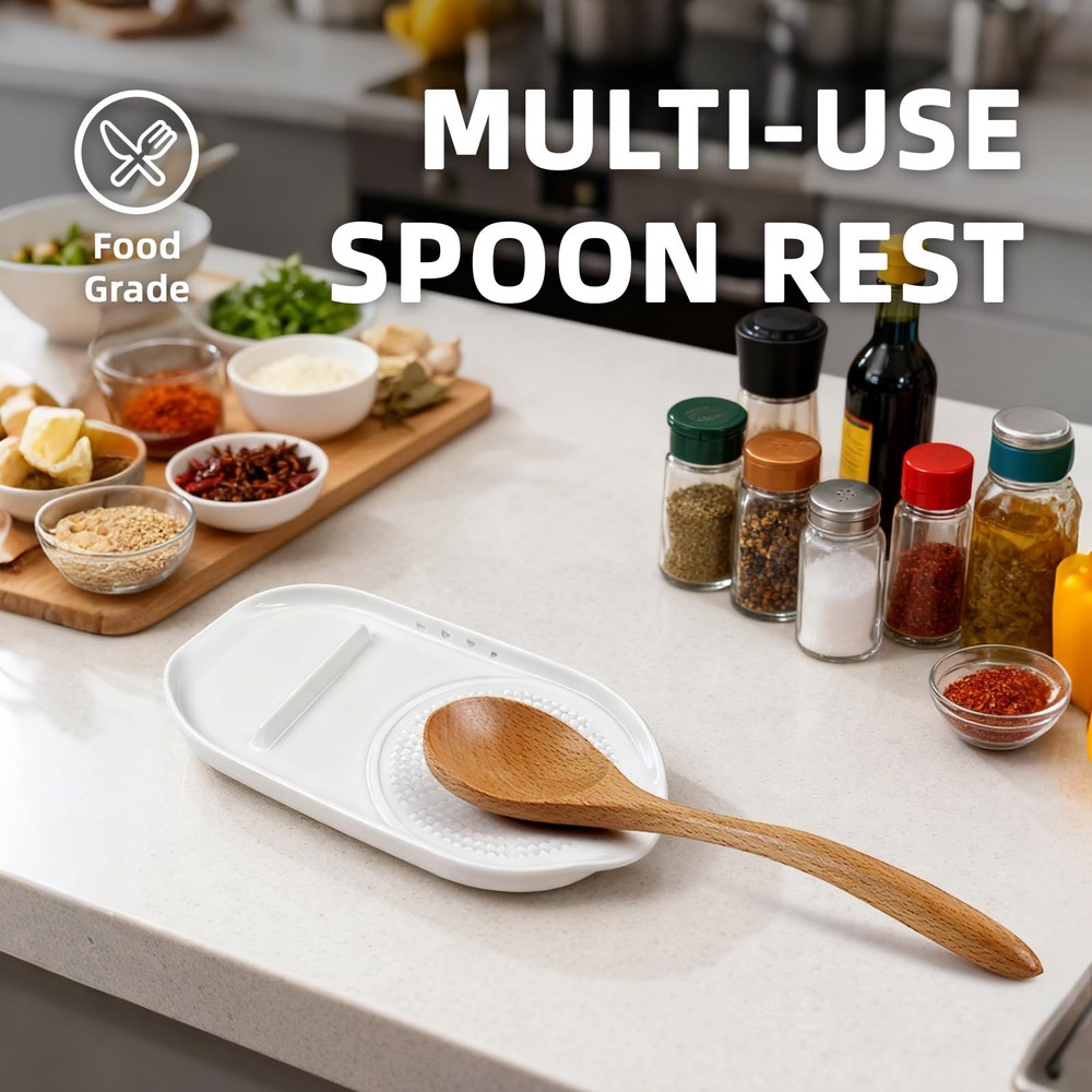 Garlic Grater Plate, 4 in 1 Ceramic Egg Cracker, Spoon Rest, Herb Stripper Bo...