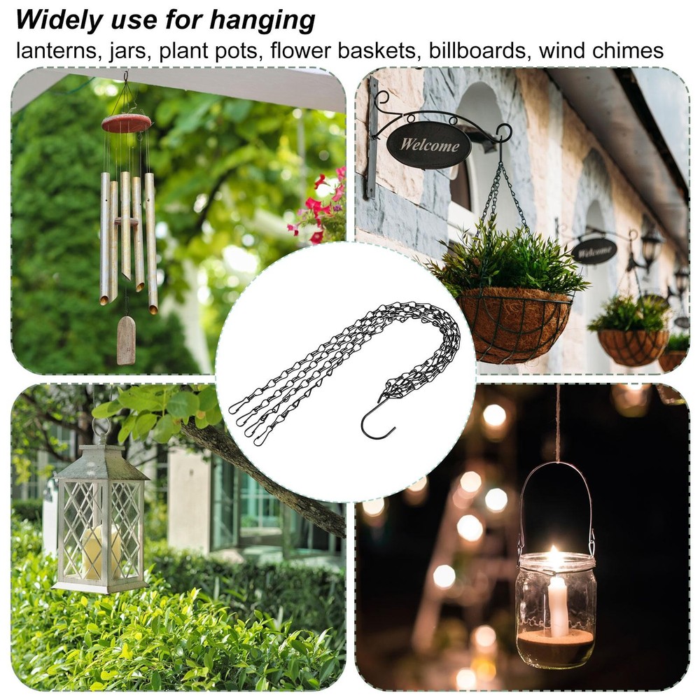 Hanging Chains 50cm Extension Link 4 Point Holder with S Hook Clips Black