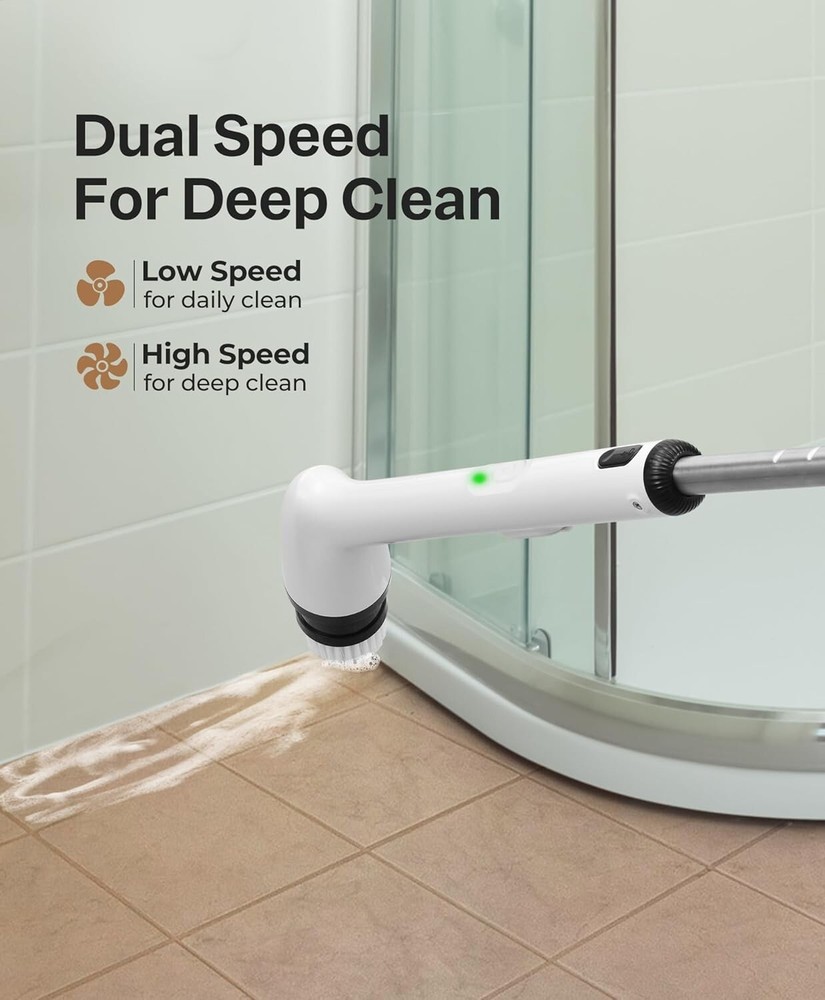 Full-Body Waterproof Spin Scrubber with 3-Length Handle & Replaceable Brushes