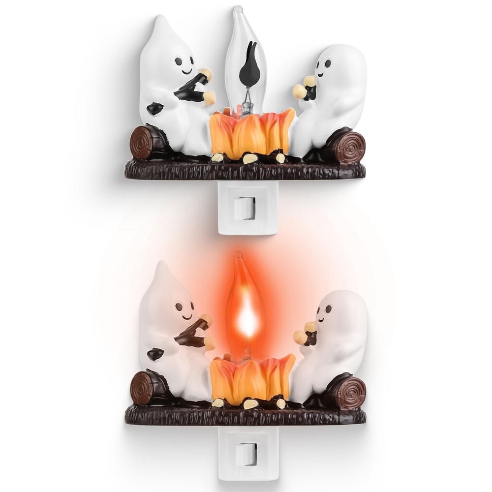 2 Pack Ghost Campfire Flickering Flame Night Light 3D Funny Halloween Decoration