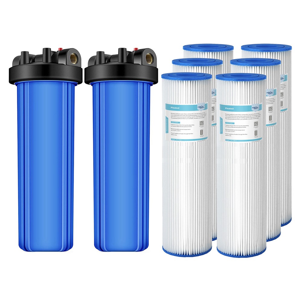 2Pack 20 Inch Big Blue Whole House Water Filter Housing 6P PP Pleated Filtration