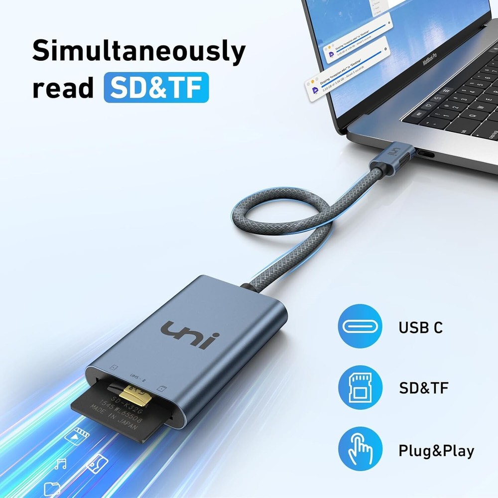 uni USB-C SD 4.0 High Speed Card Reader for Micro SD, SD, SDXC, SDHC, RS-MMC