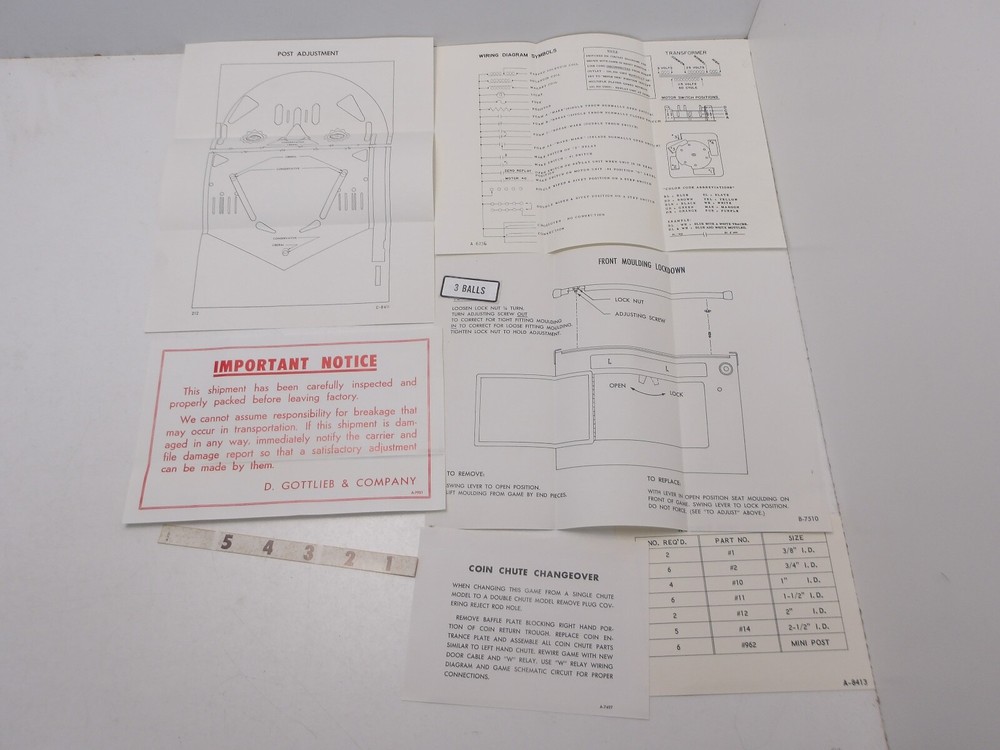 Gottlieb: Bowling Queen- Schematic, Award Cards + MUCH MORE - NOS