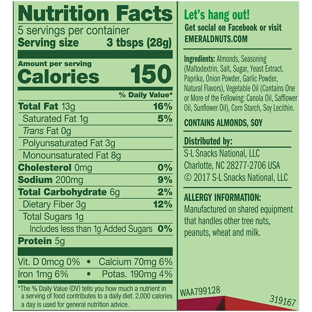 Emerald Dry Roasted Almonds Nuts, Non-GMO, No Artificial Flavors 5oz (12 Pack)